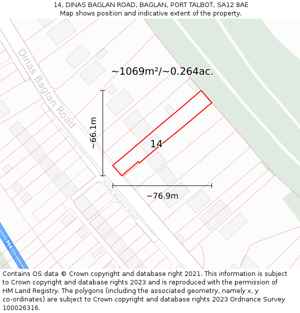 14, DINAS BAGLAN ROAD, BAGLAN, PORT TALBOT, SA12 8AE: Plot and title map