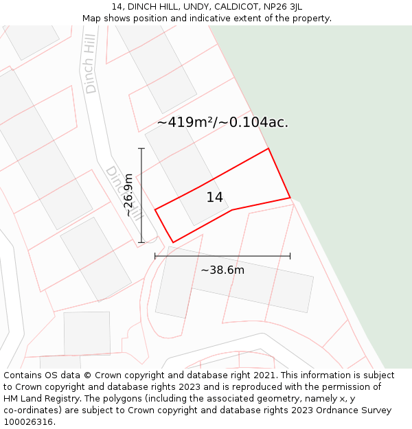 14, DINCH HILL, UNDY, CALDICOT, NP26 3JL: Plot and title map