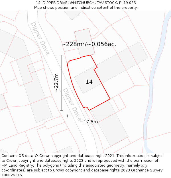 14, DIPPER DRIVE, WHITCHURCH, TAVISTOCK, PL19 9FS: Plot and title map