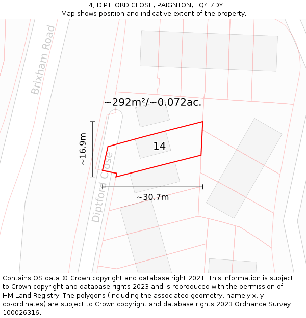 14, DIPTFORD CLOSE, PAIGNTON, TQ4 7DY: Plot and title map