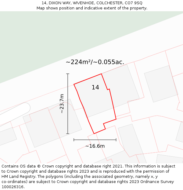 14, DIXON WAY, WIVENHOE, COLCHESTER, CO7 9SQ: Plot and title map