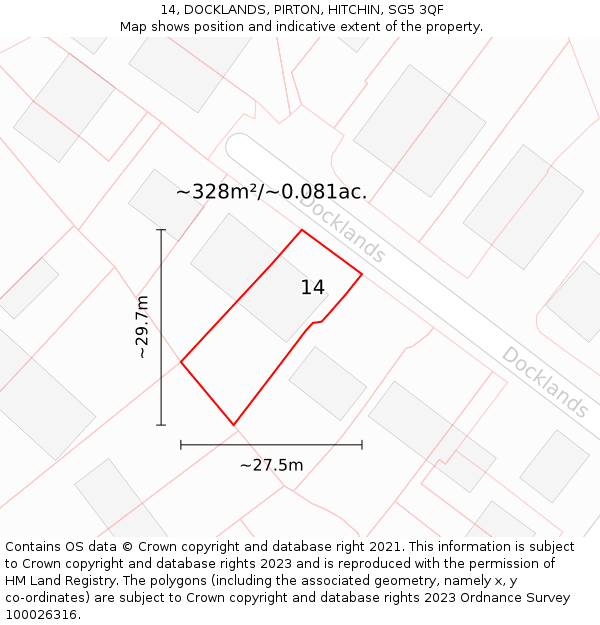 14, DOCKLANDS, PIRTON, HITCHIN, SG5 3QF: Plot and title map