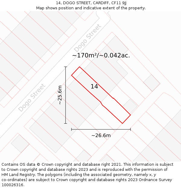14, DOGO STREET, CARDIFF, CF11 9JJ: Plot and title map