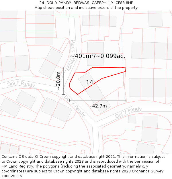 14, DOL Y PANDY, BEDWAS, CAERPHILLY, CF83 8HP: Plot and title map
