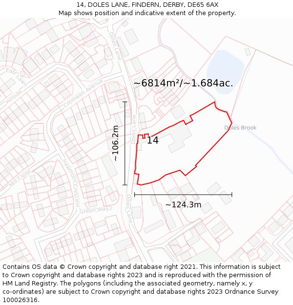 14, DOLES LANE, FINDERN, DERBY, DE65 6AX: Plot and title map