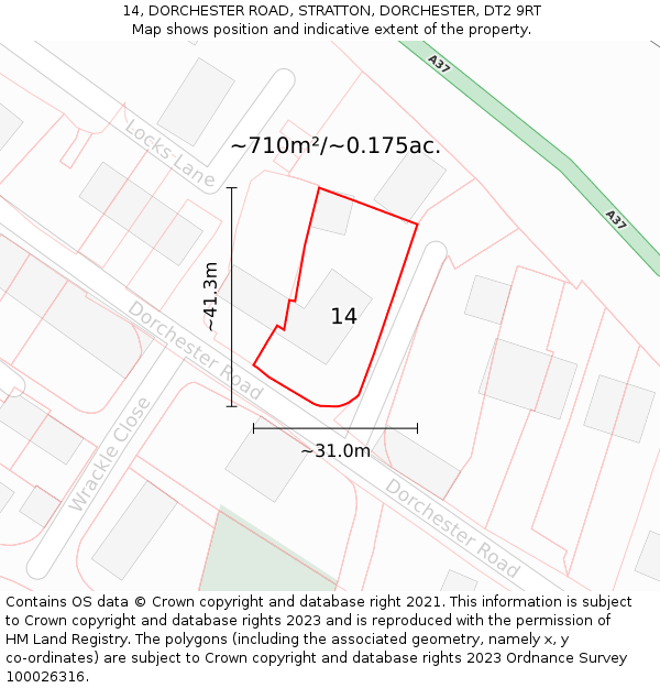 14, DORCHESTER ROAD, STRATTON, DORCHESTER, DT2 9RT: Plot and title map