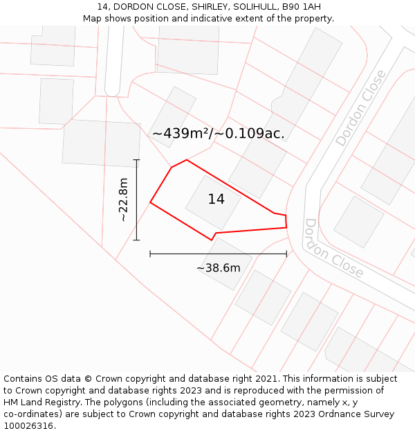 14, DORDON CLOSE, SHIRLEY, SOLIHULL, B90 1AH: Plot and title map