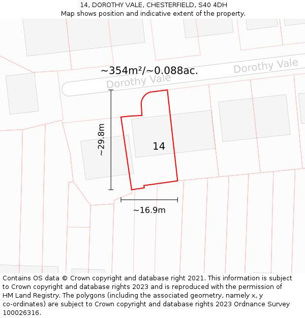 14, DOROTHY VALE, CHESTERFIELD, S40 4DH: Plot and title map