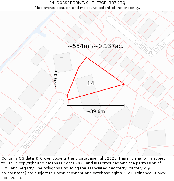 14, DORSET DRIVE, CLITHEROE, BB7 2BQ: Plot and title map