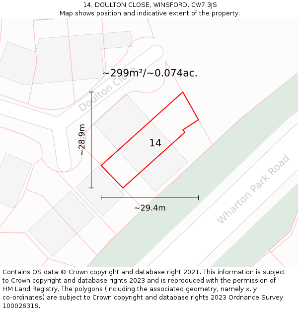 14, DOULTON CLOSE, WINSFORD, CW7 3JS: Plot and title map