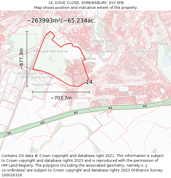 14, DOVE CLOSE, SHREWSBURY, SY2 6FB: Plot and title map