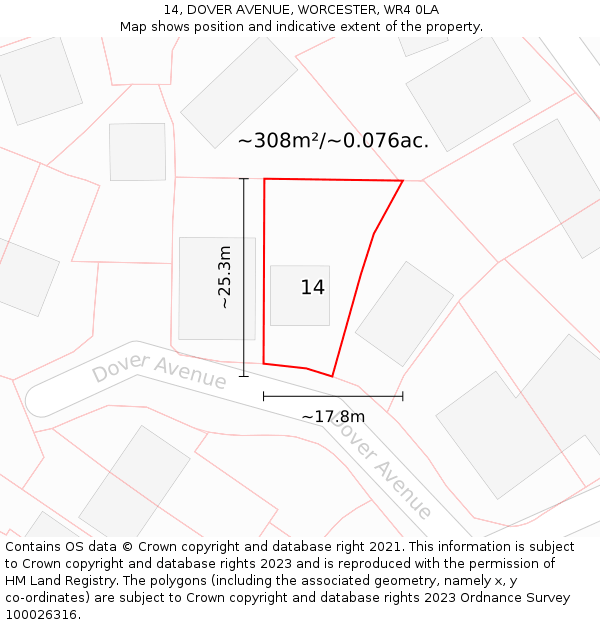 14, DOVER AVENUE, WORCESTER, WR4 0LA: Plot and title map