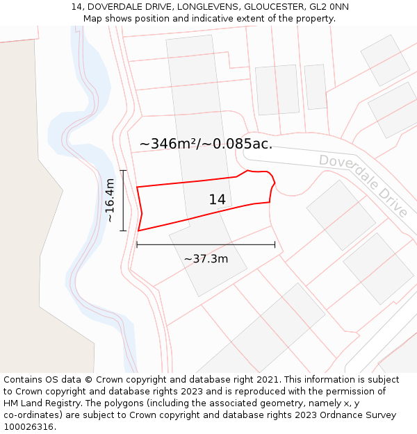 14, DOVERDALE DRIVE, LONGLEVENS, GLOUCESTER, GL2 0NN: Plot and title map