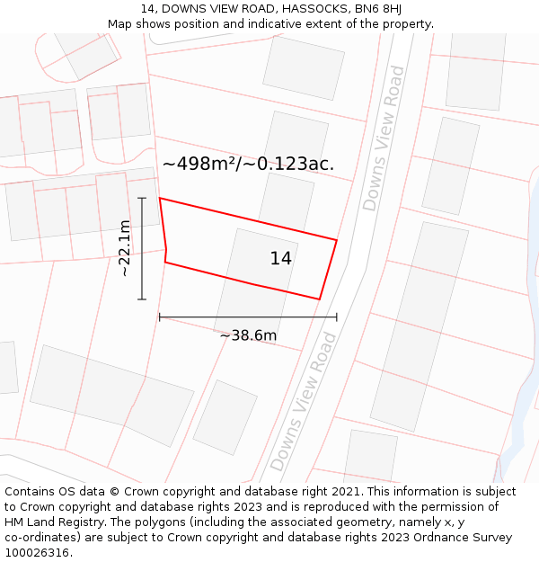 14, DOWNS VIEW ROAD, HASSOCKS, BN6 8HJ: Plot and title map