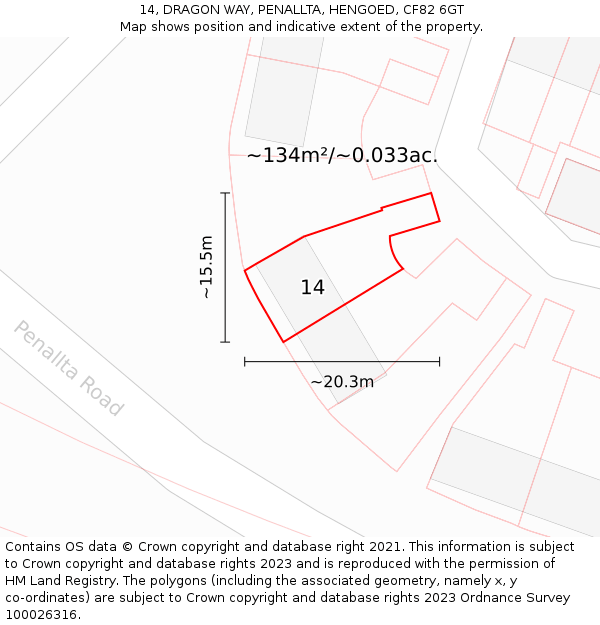 14, DRAGON WAY, PENALLTA, HENGOED, CF82 6GT: Plot and title map