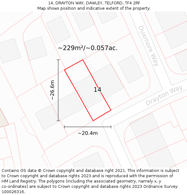 14, DRAYTON WAY, DAWLEY, TELFORD, TF4 2RF: Plot and title map