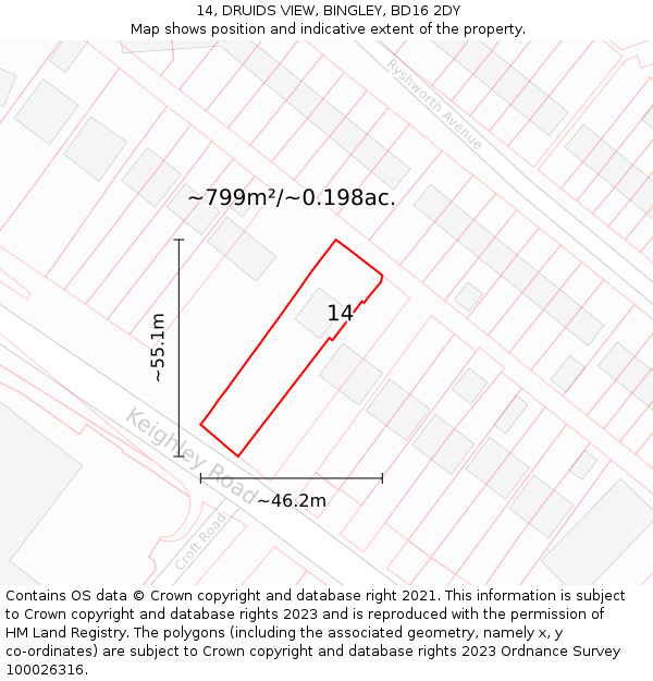 14, DRUIDS VIEW, BINGLEY, BD16 2DY: Plot and title map