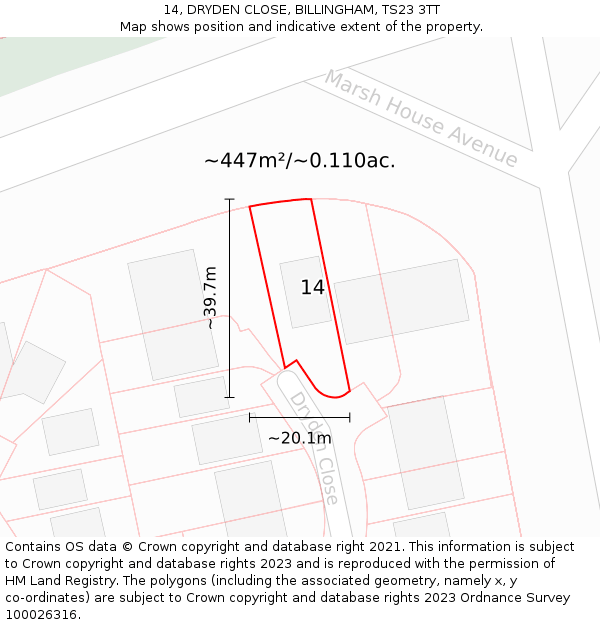 14, DRYDEN CLOSE, BILLINGHAM, TS23 3TT: Plot and title map