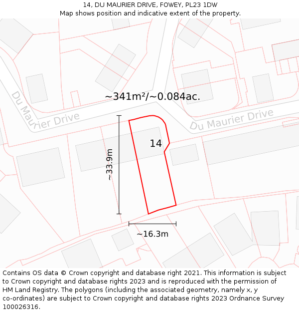 14, DU MAURIER DRIVE, FOWEY, PL23 1DW: Plot and title map