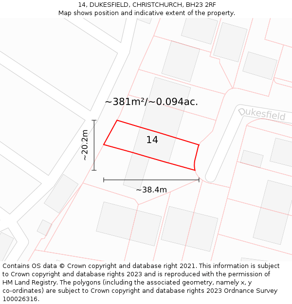 14, DUKESFIELD, CHRISTCHURCH, BH23 2RF: Plot and title map