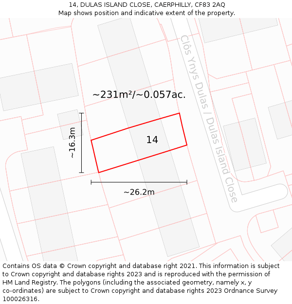 14, DULAS ISLAND CLOSE, CAERPHILLY, CF83 2AQ: Plot and title map