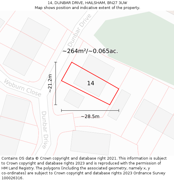 14, DUNBAR DRIVE, HAILSHAM, BN27 3UW: Plot and title map