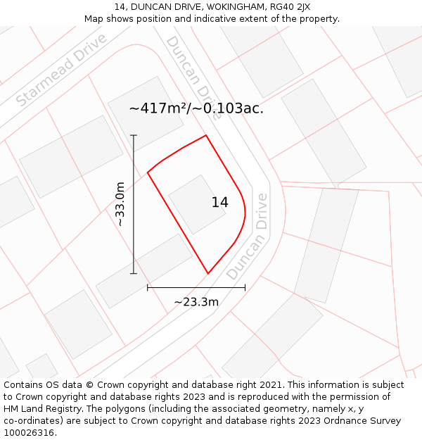 14, DUNCAN DRIVE, WOKINGHAM, RG40 2JX: Plot and title map