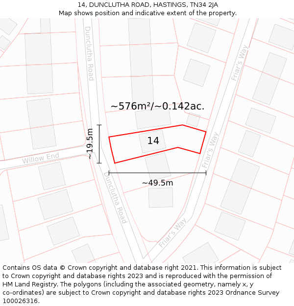 14, DUNCLUTHA ROAD, HASTINGS, TN34 2JA: Plot and title map