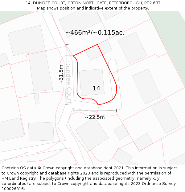 14, DUNDEE COURT, ORTON NORTHGATE, PETERBOROUGH, PE2 6BT: Plot and title map