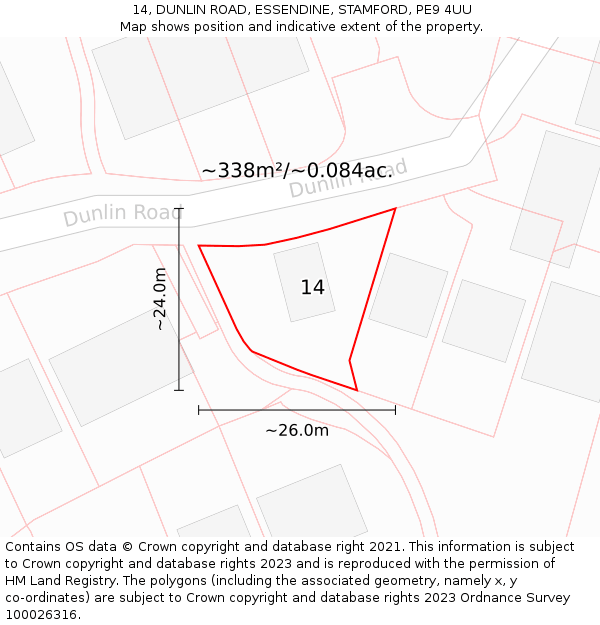 14, DUNLIN ROAD, ESSENDINE, STAMFORD, PE9 4UU: Plot and title map