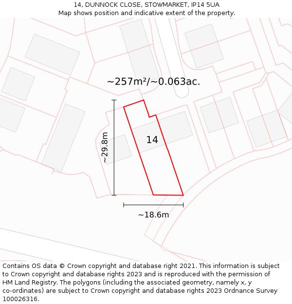 14, DUNNOCK CLOSE, STOWMARKET, IP14 5UA: Plot and title map