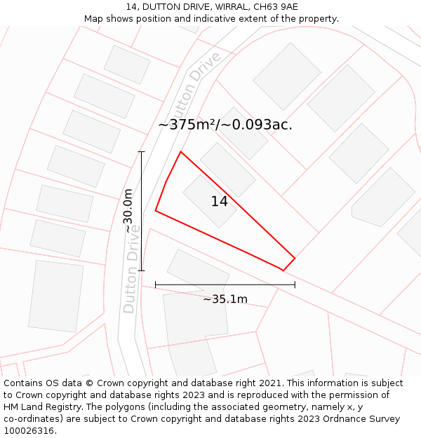 14, DUTTON DRIVE, WIRRAL, CH63 9AE: Plot and title map