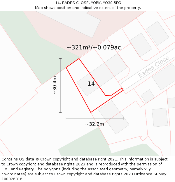 14, EADES CLOSE, YORK, YO30 5FG: Plot and title map