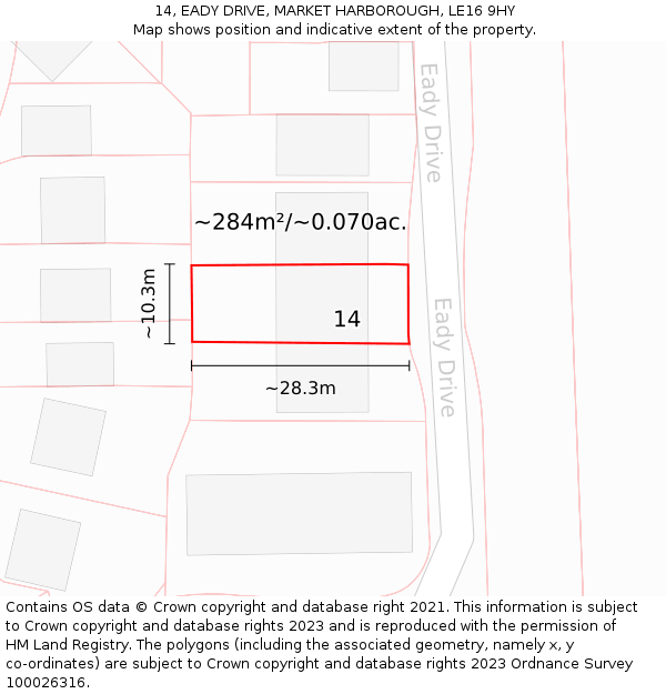 14, EADY DRIVE, MARKET HARBOROUGH, LE16 9HY: Plot and title map