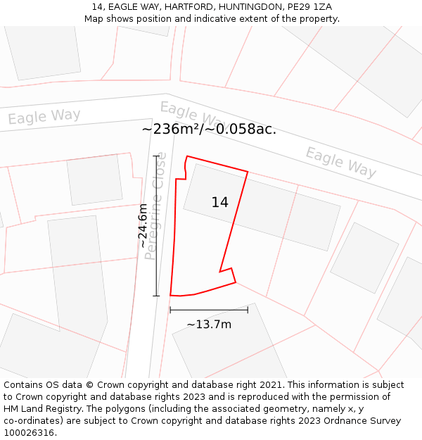 14, EAGLE WAY, HARTFORD, HUNTINGDON, PE29 1ZA: Plot and title map