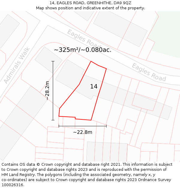 14, EAGLES ROAD, GREENHITHE, DA9 9QZ: Plot and title map