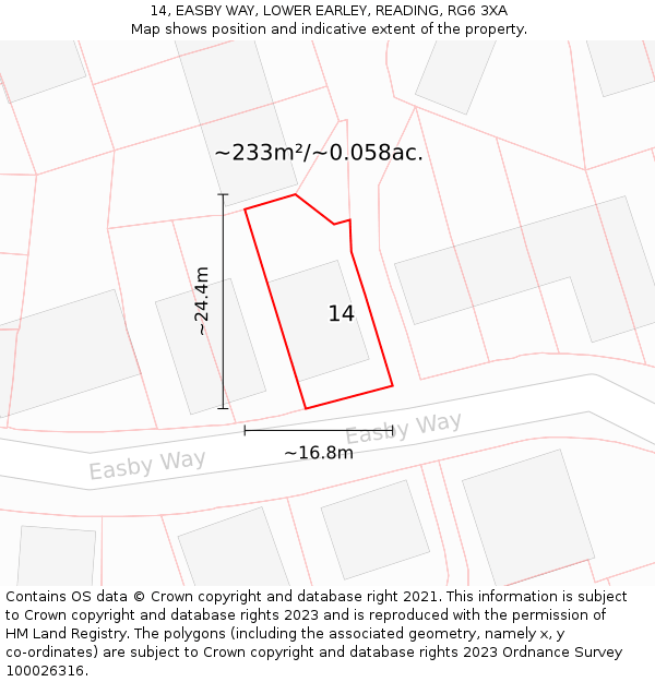 14, EASBY WAY, LOWER EARLEY, READING, RG6 3XA: Plot and title map