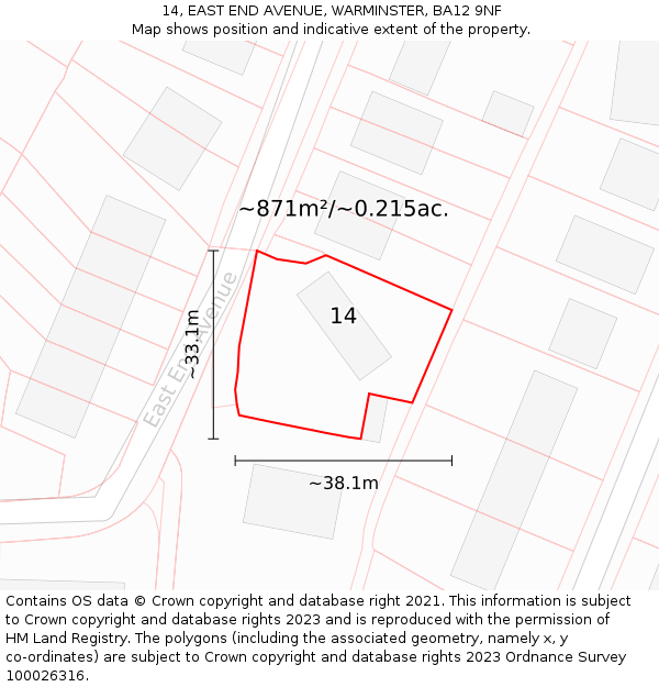 14, EAST END AVENUE, WARMINSTER, BA12 9NF: Plot and title map
