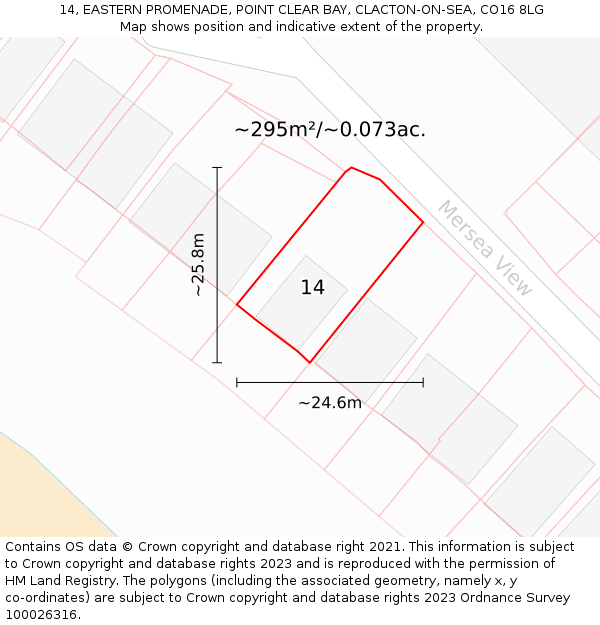 14, EASTERN PROMENADE, POINT CLEAR BAY, CLACTON-ON-SEA, CO16 8LG: Plot and title map
