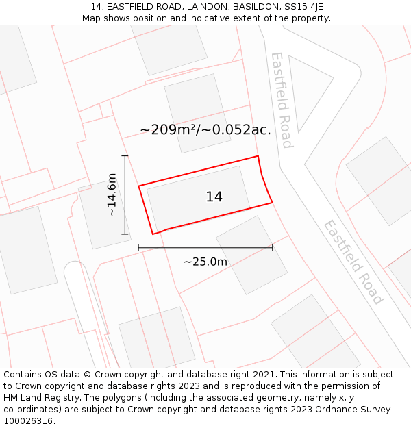 14, EASTFIELD ROAD, LAINDON, BASILDON, SS15 4JE: Plot and title map