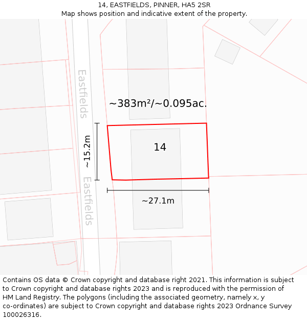 14, EASTFIELDS, PINNER, HA5 2SR: Plot and title map