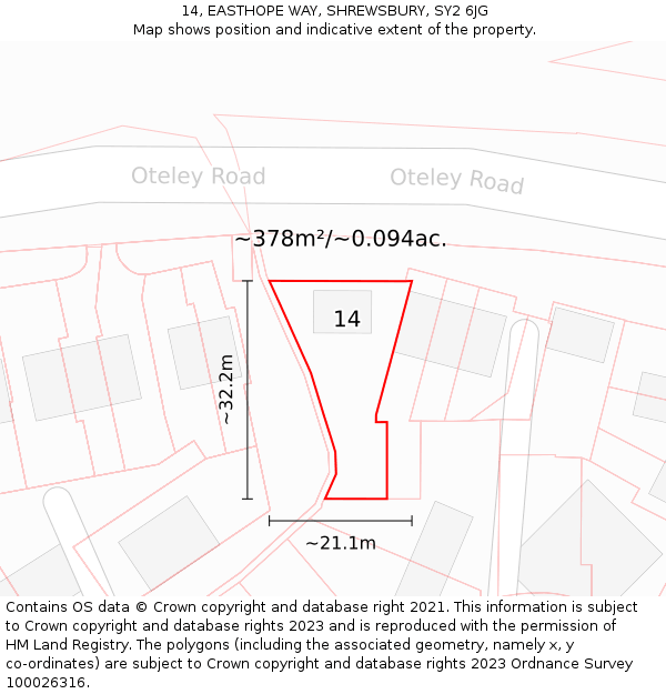 14, EASTHOPE WAY, SHREWSBURY, SY2 6JG: Plot and title map