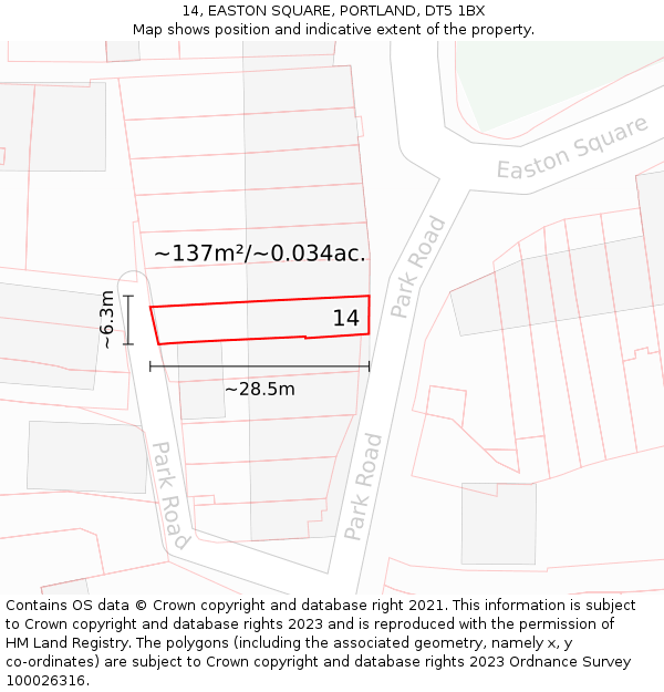 14, EASTON SQUARE, PORTLAND, DT5 1BX: Plot and title map