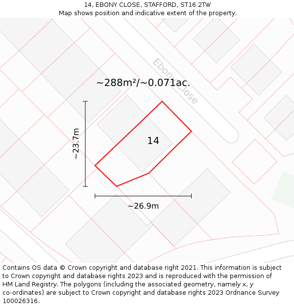 14, EBONY CLOSE, STAFFORD, ST16 2TW: Plot and title map