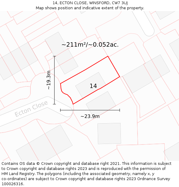 14, ECTON CLOSE, WINSFORD, CW7 3UJ: Plot and title map