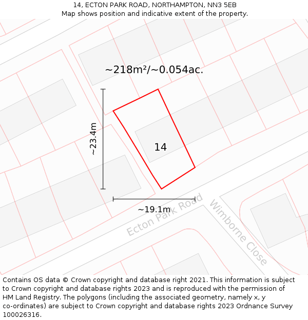 14, ECTON PARK ROAD, NORTHAMPTON, NN3 5EB: Plot and title map