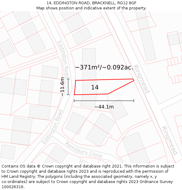 14, EDDINGTON ROAD, BRACKNELL, RG12 8GF: Plot and title map