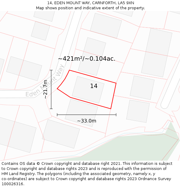 14, EDEN MOUNT WAY, CARNFORTH, LA5 9XN: Plot and title map