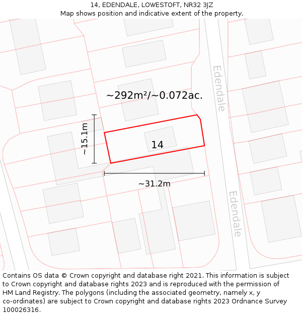 14, EDENDALE, LOWESTOFT, NR32 3JZ: Plot and title map