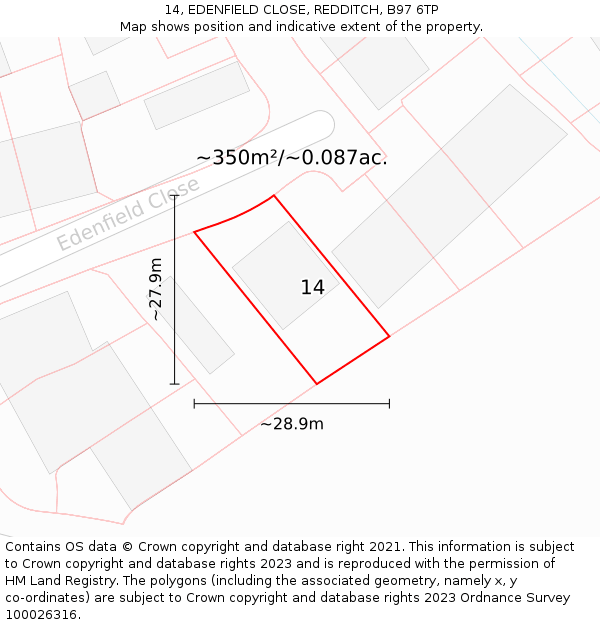 14, EDENFIELD CLOSE, REDDITCH, B97 6TP: Plot and title map